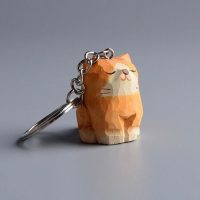 Móc khóa mèo cam gỗ